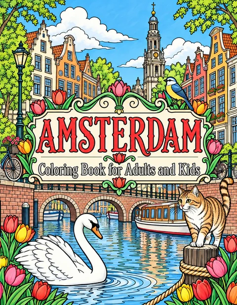 Amsterdam Coloring Book for Adults cover illustration by Louisa May Carson