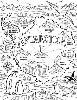 Illustrated travel map of Antarctica landmarks and attractions
