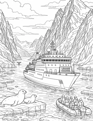 Detailed coloring page of Port Lockroy on Goudier Island