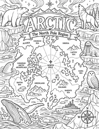 Illustrated travel map of Arctic landmarks and attractions