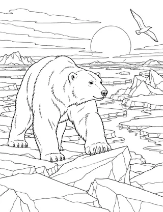 Detailed coloring page of Polar bear pressure-ridge crossing