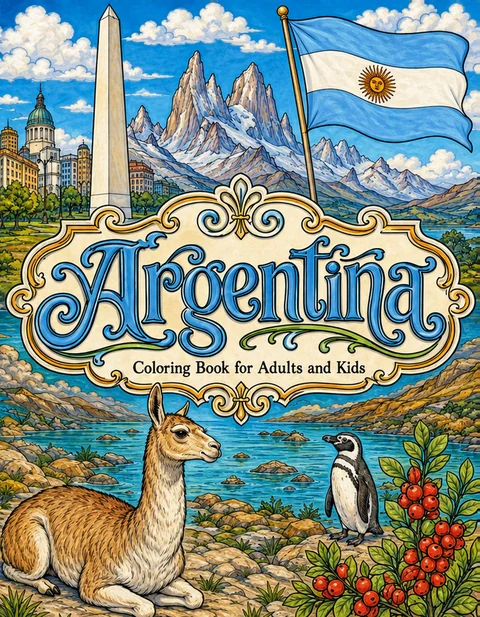 Argentina Coloring Book for Adults cover illustration by Louisa May Carson