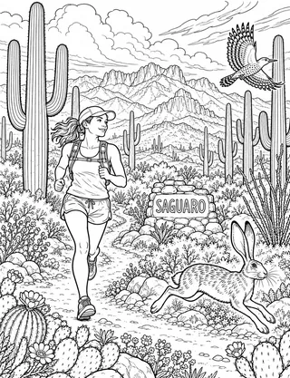 Saguaro Arizona coloring page with detailed line art