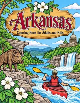 Arkansas Coloring Book for Adults cover illustration by Louisa May Carson