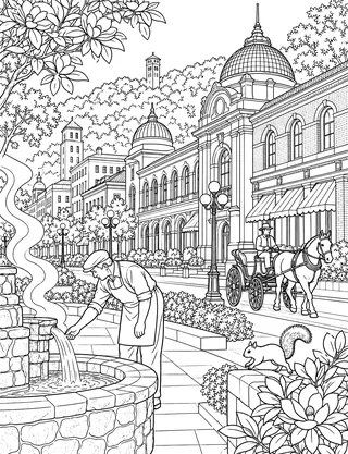 Detailed coloring page of Hot Springs Bathhouse Row
