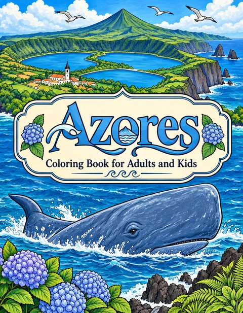 Azores Coloring Book for Adults cover illustration by Louisa May Carson