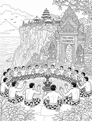 Detailed coloring page of Tegallalang Terraced Rice Paddies