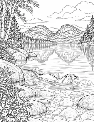 Detailed coloring page of Jordan Pond and the North and South Bubbles