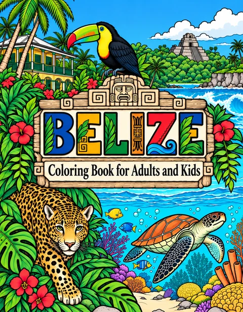 Belize Coloring Book for Adults cover illustration by Louisa May Carson
