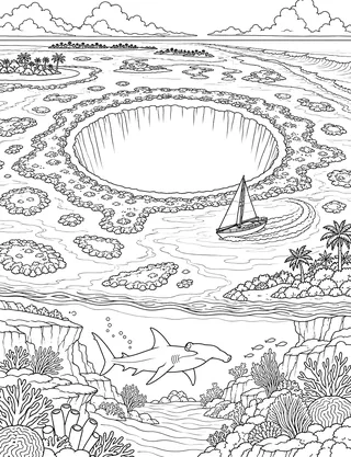 Detailed coloring page of Great Blue Hole reef ring