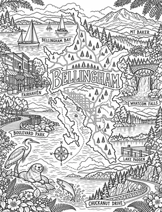 Illustrated travel map of Bellingham landmarks and attractions