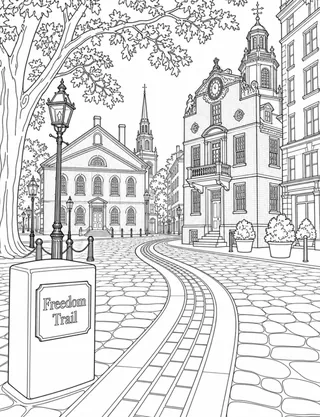 Detailed coloring page of The Freedom Trail