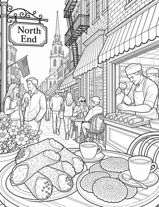 Detailed coloring page of Boston Common