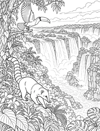 Detailed coloring page of Iguacu Falls Atlantic Forest