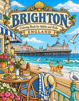 Brighton Coloring Book for Adults cover illustration by Louisa May Carson