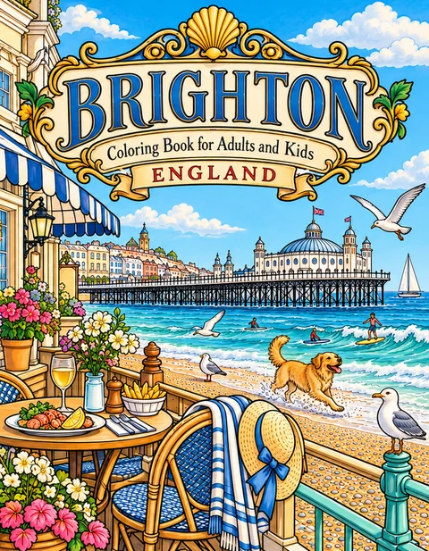Brighton Coloring Book for Adults cover illustration by Louisa May Carson