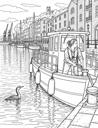 Detailed colouring page of Floating Harbour ferry at water level
