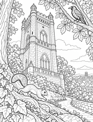 Detailed colouring page of Cabot Tower on Brandon Hill