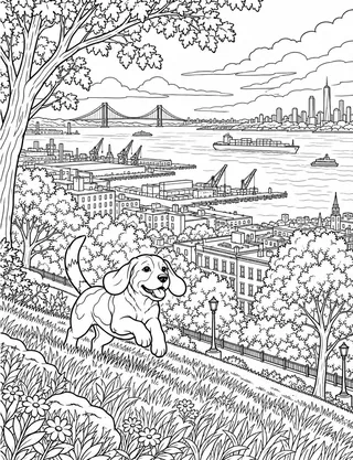 Detailed coloring page of Sunset Park Harbor Overlook