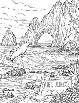 Detailed coloring page of El Arco at Land's End
