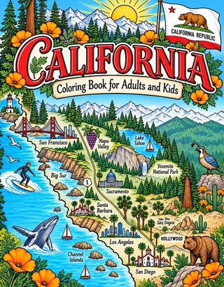 California Coloring Book for Adults cover illustration by Louisa May Carson