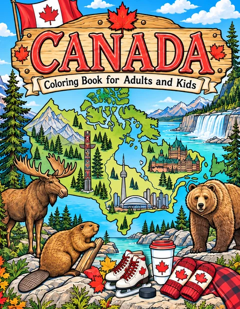 Canada Coloring Book for Adults cover illustration by Louisa May Carson