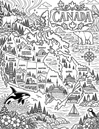 Illustrated travel map of Canada landmarks and attractions