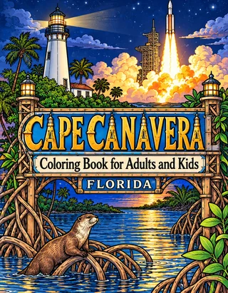 Cape Canaveral Coloring Book for Adults cover illustration by Louisa May Carson