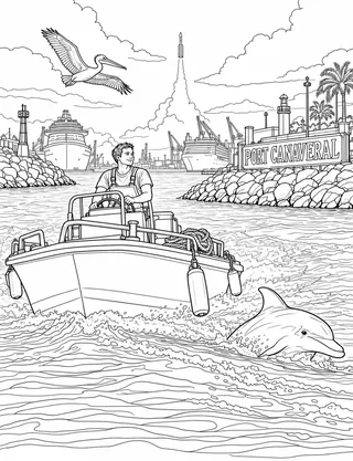 Detailed coloring page of Port Canaveral Ship Channel Work Skiff