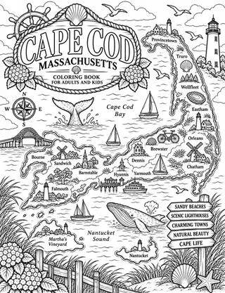 Illustrated travel map of Cape Cod landmarks and attractions