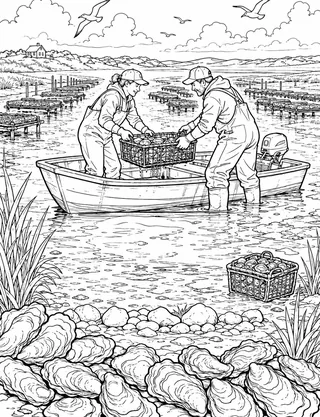 Detailed coloring page of Wellfleet Oyster Farm featuring Wellfleet sign