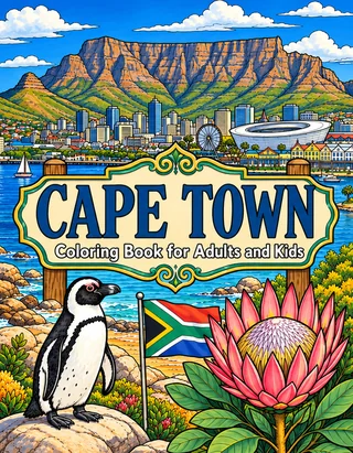 Cape Town Coloring Book for Adults cover illustration by Louisa May Carson