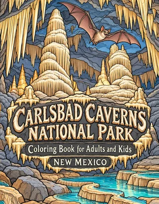 Carlsbad Caverns National Park Coloring Book for Adults cover illustration by Louisa May Carson