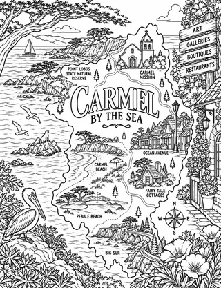 Illustrated travel map of Carmel-By-The-Sea landmarks and attractions