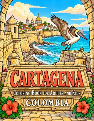 Cartagena Coloring Book for Adults cover illustration by Louisa May Carson