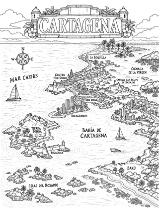 Illustrated travel map of Cartagena landmarks and attractions