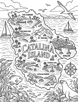 Illustrated travel map of Catalina Island landmarks and attractions