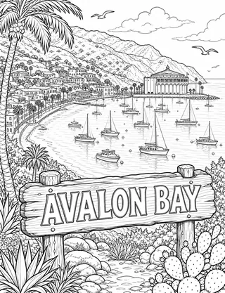 Detailed coloring page of Catalina Casino Circular Facade