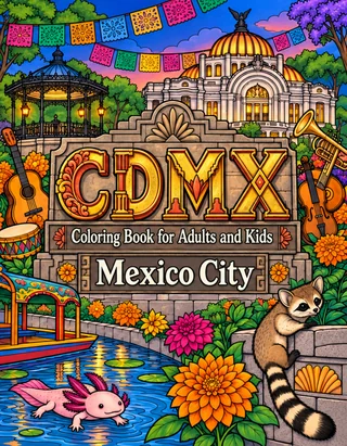 CDMX Coloring Book for Adults cover illustration by Louisa May Carson