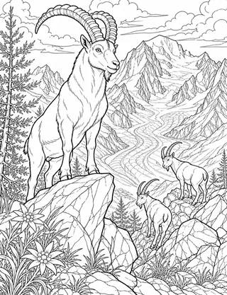 Detailed coloring page of Mont Blanc Glacier Panorama