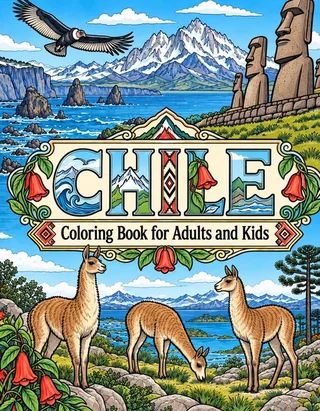 Chile Coloring Book for Adults cover illustration by Louisa May Carson