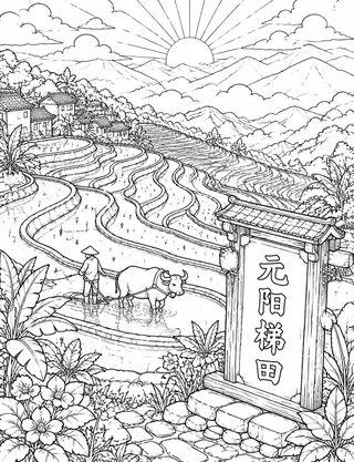 Detailed coloring page of Suzhou Classical Garden featuring 拙政园 sign