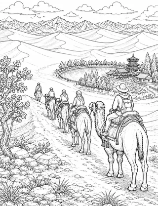 Detailed coloring page of Zhangjiajie Sandstone Pillars featuring 张家界 sign