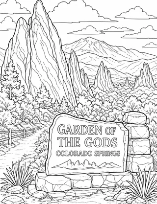 Detailed coloring page of Mesa Verde National Park Cliff Palace featuring Mesa Verde National Park sign
