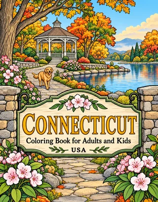 Connecticut Coloring Book for Adults cover illustration by Louisa May Carson