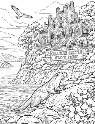 Detailed coloring page of Gillette Castle