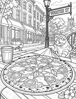 Detailed coloring page of New Haven Apizza on Wooster Street