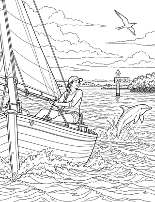 Detailed coloring page of Cayo Coco Sailing Passage featuring Cayo Coco sign