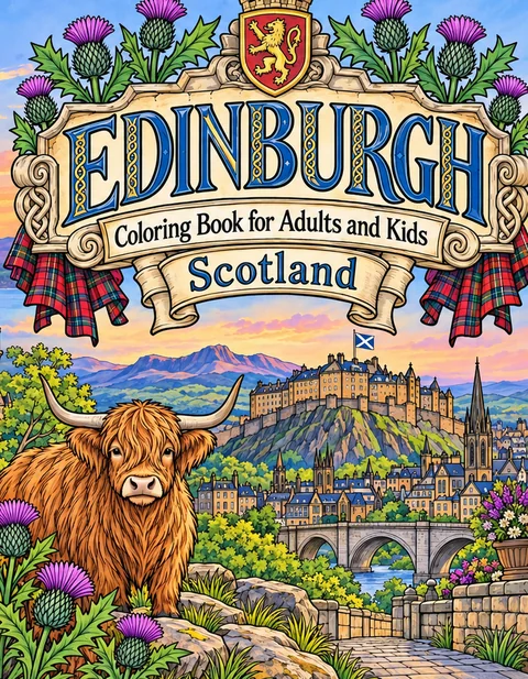 Edinburgh Coloring Book for Adults cover illustration by Louisa May Carson