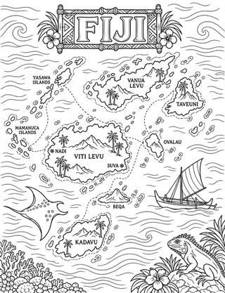 Illustrated travel map of Fiji landmarks and attractions